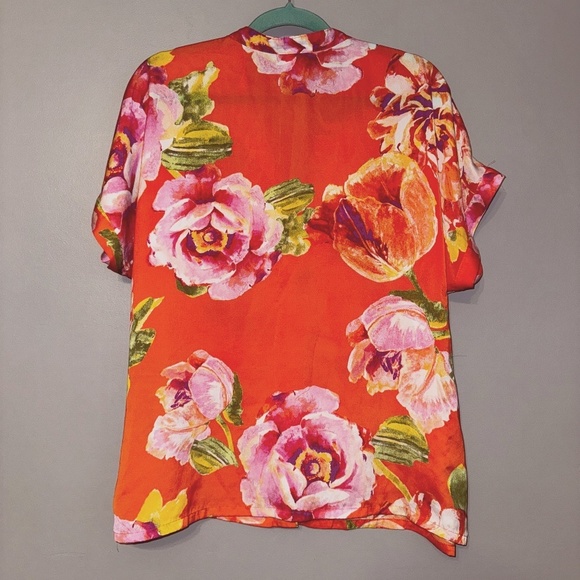 EUC Natori Short Dolman Sleeve Floral Rose Pajama Top Button Front Size Medium - Picture 6 of 7